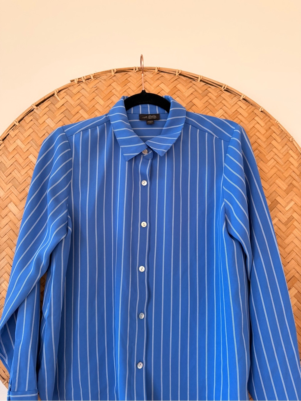 J. JILL BLUE OPAL DUAL PIN STRIPE WEAREVER EASY-CARE SATIN BUTTON FRONT SHIRT - Picture 6 of 11